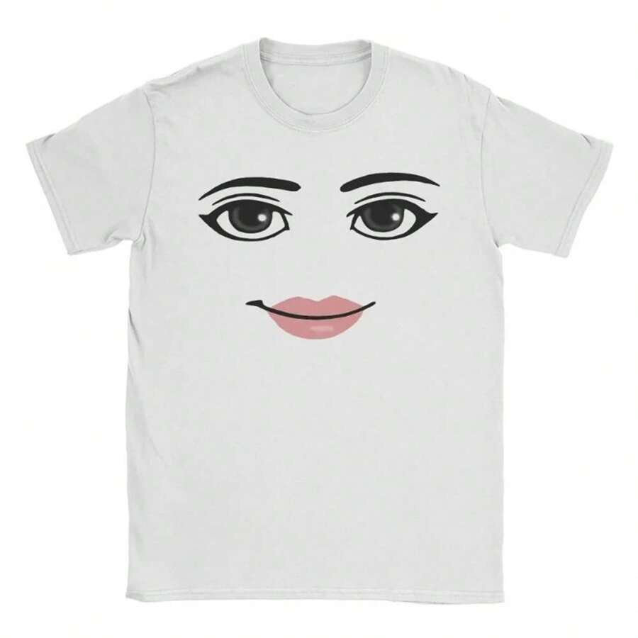 Novelty Robloxs Face Game Meme Graphic T Shirts Men Women Fashion Short Sleeve T-Shirts Unisex High Quality Tops - 白色 - 查看 1