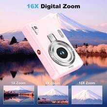 4K Digital Camera, 16X Optical Zoom, 2.4" HD Screen, Pixel Video, Creative Compact Digital Camera, CCD Camera, Suitable For Students, Beginners, Teenagers And Adults, Free DIY Crystal Sticker - Q12 Pink + Crystal Sticker - View 3