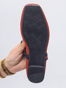Giày lười đế bằng mũi vuông đính sequin, cỡ lớn 35-43, kiểu dáng thời trang mới mùa xuân/thu, giày lười đế mềm thoải mái, phù hợp với váy. - Vải màu đỏ cam - Xem 8