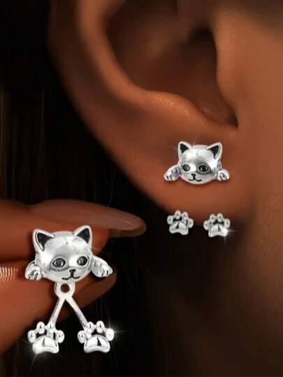1 par de pendientes colgantes con diseño de garra de gato para mujeres de talla pequeña, diseño creativo, mascota linda, delicado y dulce, uso versátil diario, regalo adecuado para propietarios de mascotas