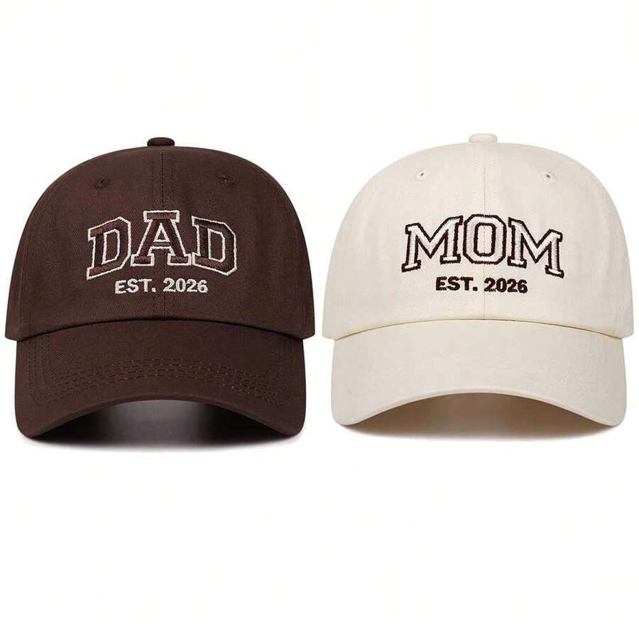 1顶“妈妈爸爸”情侣刺绣棒球帽，男女通用户外运动遮阳帽，时尚百搭后扣帽 - 彩色 - 查看 1