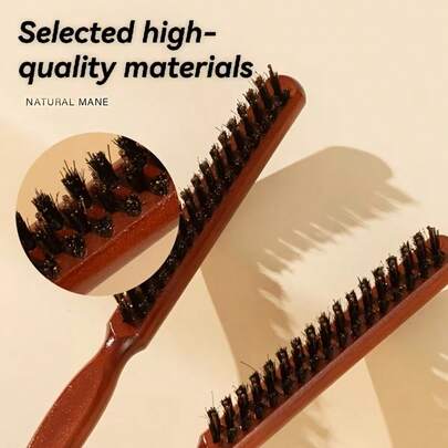 3-Row Boar Bristle Hair Brush Made Of Synthetic Hair, Designed For Scalp Massage And Hairstyling, Suitable For Regular Hairstyles