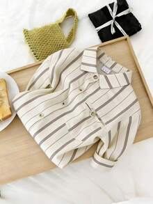 Breathable Loose Fit Striped Baby Boy Shirt, & Lightweight Fabric - Apricot - View 4