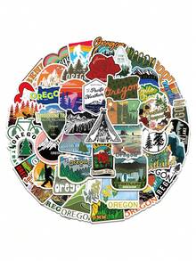 50pcs Cartoon Landscape Stickers, Waterproof Self-Adhesive Decals For Luggage, Water Bottles, Phone Cases, Scenery Landmarks - Multicolor - View 7