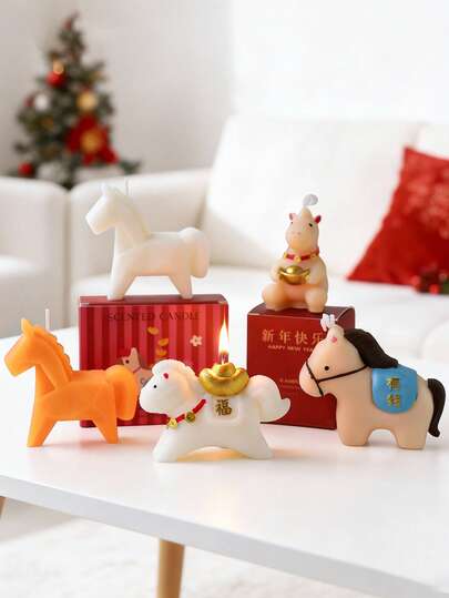 1支几何马形大豆蜡香薰蜡烛，手工家居装饰，适用于情人节、婚礼、感恩节、圣诞节、家居装饰、派对、餐桌、节日礼物、晚宴、活动/聚会、放松/冥想、氛围照明、女士礼物