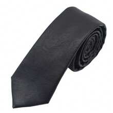 1条男士高档黑色PU皮领带，适合搭配衬衫和西装，也是一份很棒的礼物。 - 黑色 - 查看 5