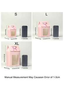 5/10pcs Pink Gift Boxes With Bows, Handheld Gift Boxes With Transparent Display Window, Suitable For Bridal Shower, Holiday Birthday Party Supplies, Back To School Gift Bags, Suitable For Small Business Classroom Gifts, Wedding Decoration Supplies - Pink - View 3