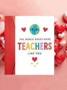 1pc "The World Needs More Teachers Like You" Heartfelt Teacher Appreciation Card With Envelope - Cute Colorful Earth Design, Ideal For Teacher's Day, End-Of-Year & Thank You, Perfect For Educators & Mentors, Blank Inner Page - A - View 6
