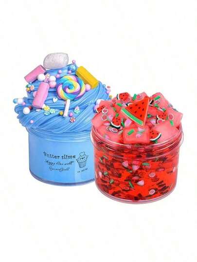 Lollipop/Watermelon Butter Slime, Cream Scented Slime Birthday Gift, Soft And Non-Sticky DIY Slime Kit Party Favor, Valentine's Day, Easter, [Random Stickers] Suitable For Children's Day Gift, Ultra Soft Non-Sticky, Focused On Stress Relief DIY Surprise Slime Easter Gift, Handmade Clay Slime For Teens, Gifts For Classmates And Friends, Basket Filler, Holiday Party Favors