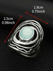 1pc Vintage Style Luxurious Blue Ring, Jewelry Accessory Gift For Women, Suitable For Banquet, Date, Party, Wedding, Engagement, Holiday - Baby Blue - View 3