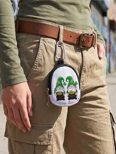 圣帕特里克节小妖精设计钱包耳机套，独特设计（照片、风景、插画、姓名），拉链钱包，口袋，零钱包，杂物收纳袋，现代时尚旅行包，生日礼物，周年纪念纪念品收纳袋