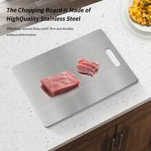 Stainless Steel Cutting Board With Handle - Double-Sided Design For Cutting Fruits, Vegetables, Bread And Meat - Essential Kitchen Tool - Easy To Clean And Durable Chopping Board. Easter Gift, Mother's Day Gift - Silver - View 9