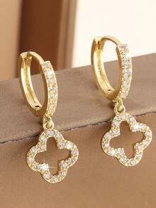 1 Đôi bông tai hình hoa bốn lá rỗng thanh lịch, đính đá Zirconia tổng hợp, thích hợp làm quà tặng trang sức thời trang cho mọi dịp lễ hội. - Nhiều màu - Xem 2