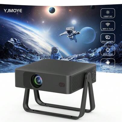  YJMOYE Projector R2 Portable Mini Auto-Focus 1080P 4K Smart Movie Projector 360 ​° Rotation Ceiling Projection 5G WiFi6 Wireless Cinema Led Room Projectors Compatible With IOS /Android Mobile Phone