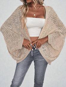 Plus Size Women Hollow Out Chiffon Cardigan, Vacation Style Summer New Arrival, Mother's Day Spring - Maroon - View 3