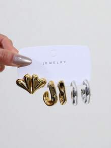 1-9 paires de boucles d'oreilles asymétriques en forme de C vintage minimalistes en or et argent mélangés, fabriquées en plastique de haute qualité, convenant comme cadeaux pour les amis, la famille et les petites amies - Or et argent - Voir 10