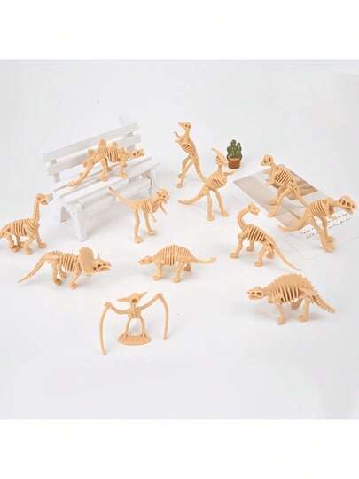 6pcs PVC Dinosaur Skeleton Model - Archeological Simulated Fossil Bones, For Educational Science Set, Sandbox Play, Party Favors And Home Decor