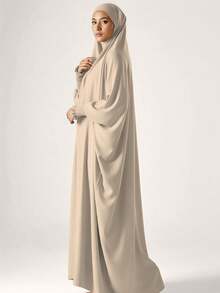 一件式穆斯林头巾和长袍，宽松长袍，袖子采用弹性设计，私密性高，优质穆斯林女性祈祷头巾，伊斯兰服饰头巾 - 彩色 - 查看 30