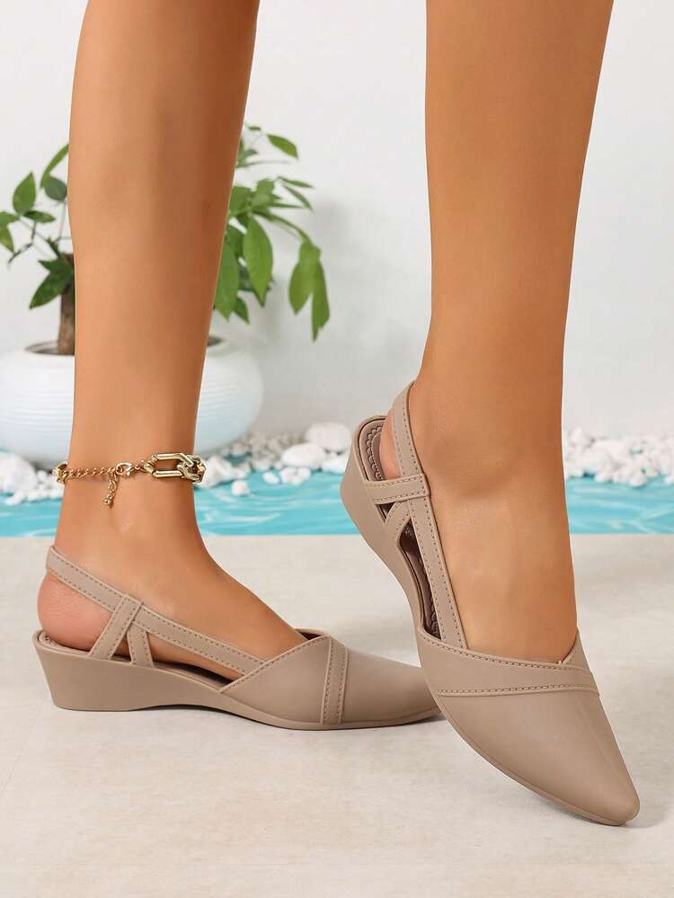 2025 Nuevos zapatos de mujer de tacón de cuña de suela blanda, de plástico, con diseño de diamante y puntada, antideslizantes, de uso todo el año, zapatos de trabajo duraderos y tacones altos casuales de suela gruesa - Beis - Añade 4