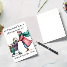 1 pièce Carte d'anniversaire hilarante "Ma mère ne m'a pas laissé jouer avec toi", design de bandes dessinées de grand-mères rieuses avec enveloppe rouge, cadeau idéal pour les meilleurs amis et BFF - Voir 7