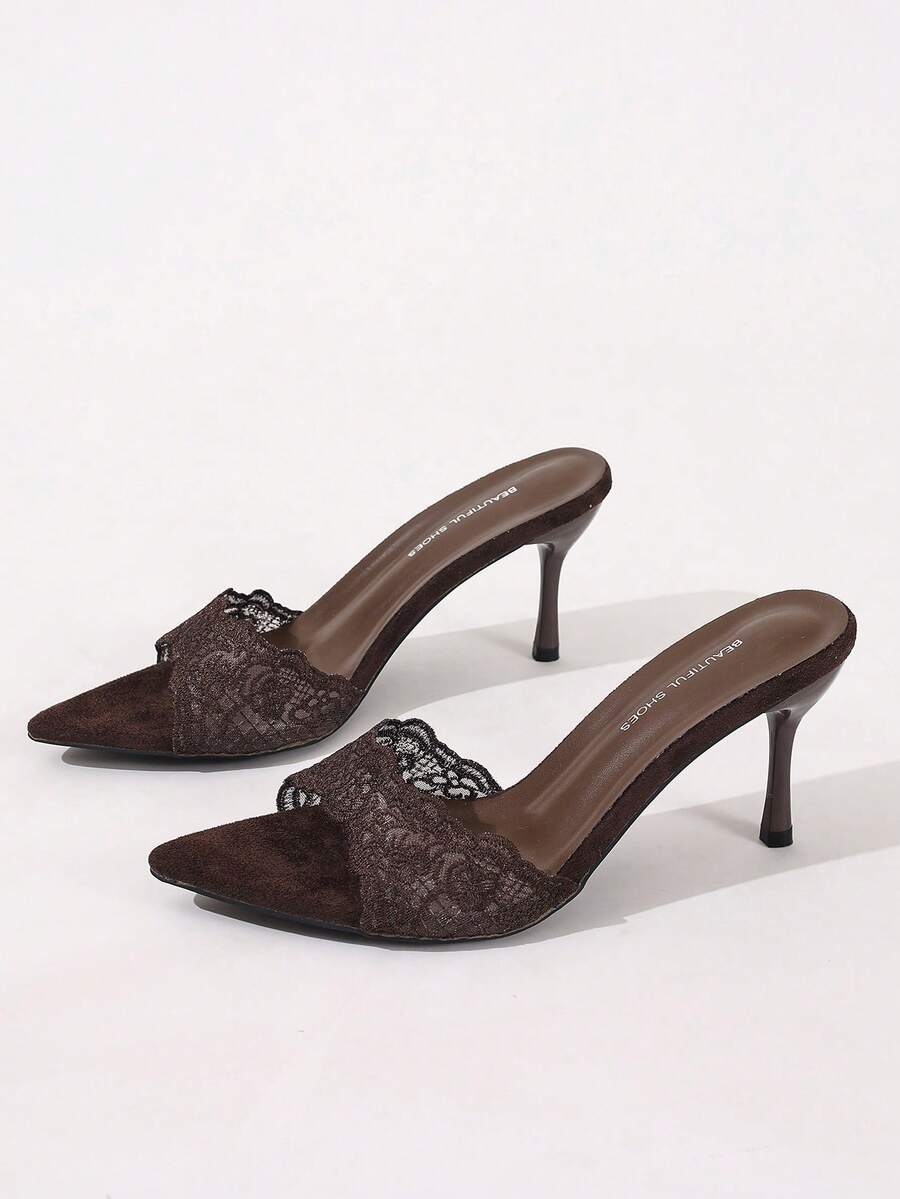 Black Open Toe Mesh Summer New Fashion Stiletto High Heel Sandals, Minimalist Versatile Women's Formal Sandals, Pointed Toe Elegant Stiletto Slide Sandals, Women's High Heel Shoes, Women's Brown High Heel Shoes