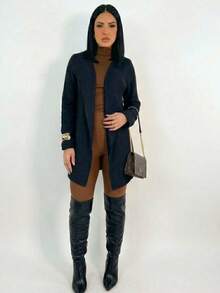 Max Cardigan Knit Overcoat Women's Winter Fashion Long Plain Warm - 黑色 - 查看 2