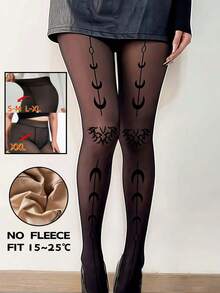 1 đôi quần tất nữ 300g/220g/80g màu đen xuyên thấu họa tiết trăng khuyết, kiểu dáng công sở và gợi cảm mùa thu/đông, quần tất cỡ lớn, lớp lót ấm áp, lớp lót giữ ấm (thích hợp cho nhiệt độ 0-15°C), thoải mái. - màu đen - Xem 5