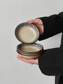 Cabin Kangaroo 1pc/2pcs/4pcs Blue & White Striped Ceramic Small Plate, Household Sauce Dish, Dessert Plate, Photography Prop - Multicolor - View 7