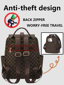 Anti-Theft Geometric Pattern Pu Soft Leather Backpack For Women, Multi-Functional And Stylish Daily Bag, Multi-Pocket Lightweight Travel Bag, Large Capacity Simple School Bag, Convenient Book Bag, Suitable For Students, Nurses, Teachers, Business People, Travel And Vacation, Business Trips, Daily Commuting, Shopping, Office, Dating, Hiking, Training, Work, Birthday Gifts, Holiday Gifts, - Multicolor - View 5