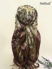 1条90厘米印花围巾，女士方巾/头巾，适合作为配饰、头饰、发带、发圈，也可用于搭配长袍、沙滩装和日常穿着，为您的造型增添时尚亮点。 - 棕綠色 - 查看 5