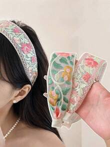 1/3pcs Women's New Embroidered Flower Hair Hoop Wide Edge Hair Hoop Rural Wind Hoop Hair Accessories Headwear - Multicolor - View 11