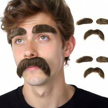 1 Set Reusable Self-Adhesive Fake Mustache & Eyebrows, Halloween Party Makeup Disguise Cosplay Prop Gift, Suitable For Adults Men & Women, Brown - 3-piece Mustache and Eyebrows - Brown - View 7