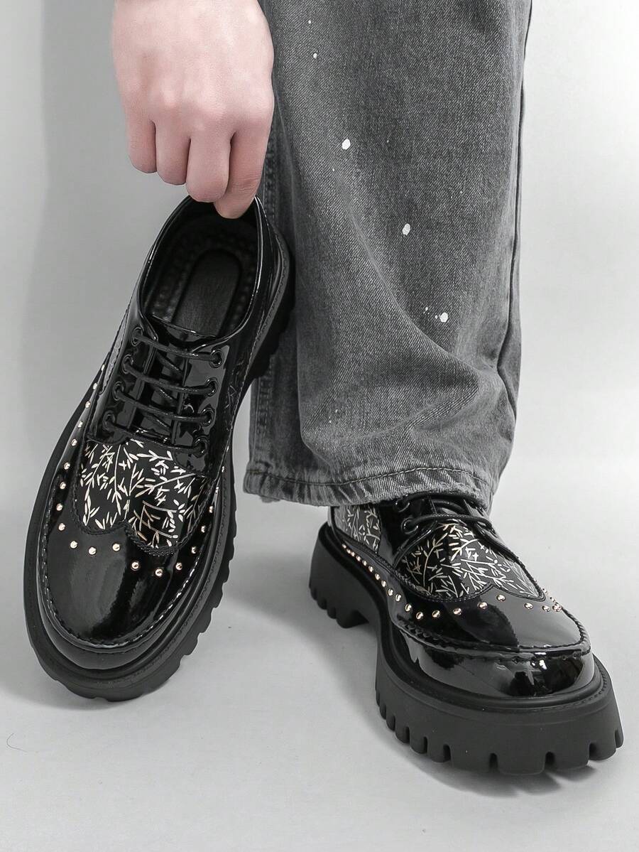 Elegant, Comfortable Daily Commute Versatile Solid Color Plus Size Low-Top Formal Shoes, Fashionable Pointed Toe Lace-Up Leather Shoes, Black Retro Gentleman Shoes, Suitable For Formal Occasions - Black - View 1