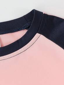 Summer New Fashion, Girl's Contrast Color Short Sleeve T-Shirt, Casual Funny Pattern Top, Suitable For School/Sports/Outdoor Activities - Pink - View 4