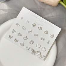 Set Anting-Anting Stud Pita Berwarna Terang Berlapis Perak 24 Buah/Set, Paduan Seng Elegan dan Modis, Cocok untuk Pemakaian Sehari-hari, Hadiah untuk Pacar - Perak - View 2