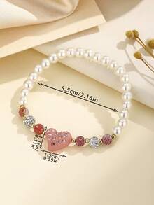 1件 时尚简约珍珠天然石心形串珠手链 - 粉色 - 查看 2
