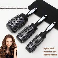 1pc Women's Black Hair Styling Nylon Bristle Curling Roller Brush With Heat-Resistant Aluminum Tube & Bangs Styling Tool, Easy To Create Curls At Home Beauty Home Hair Accessories - Multicolor - View 1