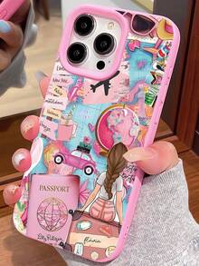 1pc Fashionable Personalized Travel Element Patchwork Pattern Shockproof Soft TPU Phone Case, Suitable Compatible With Iphone 16 Pro Max/16/16 Pro/16 Plus/15/15 Pro Max/15 Pro/11/12/13/14 Pro Max/11 Pro/11 Pro Max/12 Pro/12 Pro Max/13 Pro/13 Pro Max/14 Pro/14 Pro Max, Elegant Feeling - Multicolor - View 5