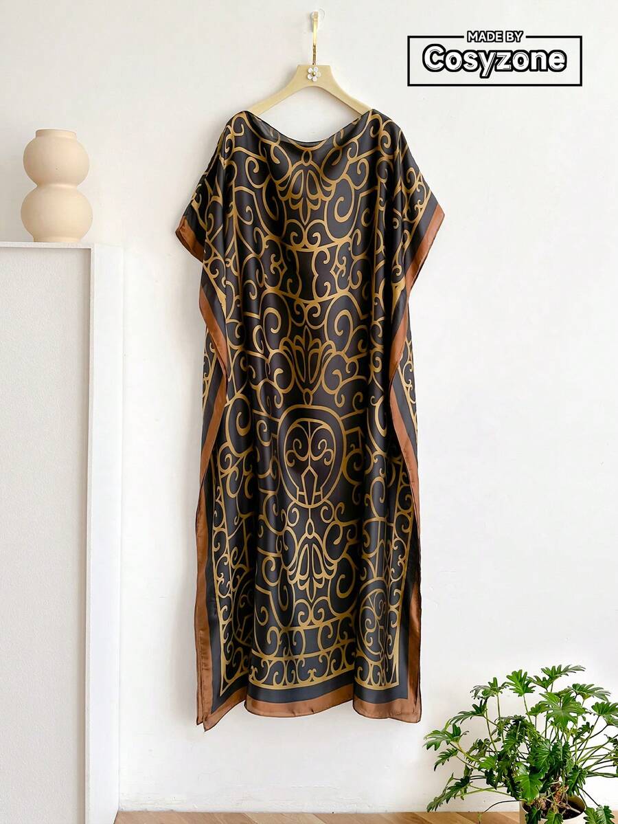 1pc Lightweight Geometric Print Chiffon Kimono, Elegant Bohemian Style Shawl Scarf For Women, Suitable For Beach, Sun Protection, Daily Wear - Black - View 1