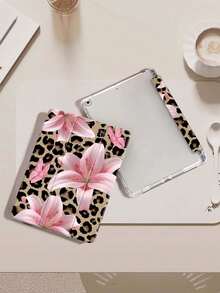 Leopard Lily Flower Pattern Compatible With  Protective Case, Compatible With  Air 4/5 (10.9 Inch), Compatible With  7/8/9 (10.2 Inch), Built-In Pencil Slot, Also Fits Tab S6 (10.4 Inch), Tab A7 Lite (8.7 Inch), Leather Protective Cover, Ideal Gift For Back To School, Valentine's Day, New Year - 查看 5