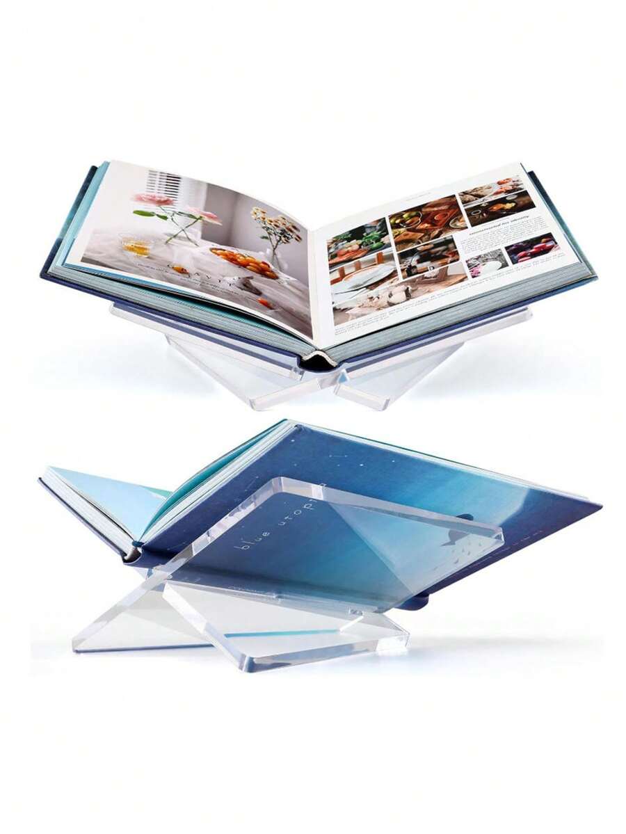 1個 X型透明書立，壓克力閱讀書架，音樂專輯展示架，黑白書立，居家展示架，適用於圖書館、食譜、音樂專輯及各種書籍閱讀與收納，廚房檯面裝飾食譜架（使用前請撕除保護膜），國慶禮物、萬聖節禮物、聖誕禮物