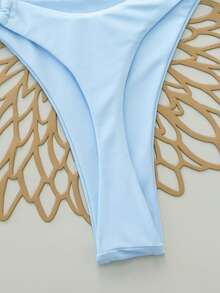 女士挂脖系带比基尼套装，性感优雅，舒适的蓝色波点印花泳衣，适合海滩、度假村、泳池派对、春夏假期穿着。 - 淺藍色 - 查看 6