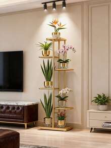 SHENGMAO--1/2/4/5/6-7Tier Plant Stand, Iron Flower Stand,Heavy-Duty Metal Frame, Metal Flower Stand, High-Angle Multi-Tier Plant Rack, Indoor/Outdoor Flower Pot Display Stand. Crafted From Iron With A Sleek, Minimalist Design For Easy Disassembly. This Versatile Stand Fits Seamlessly In Living Rooms, Entryways, Offices, Or Outdoor Patios And Gardens. Available In Multiple Colors. - 6層金色 - 查看 1