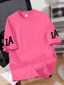 Teen Boys LA Slogan Print Crew Neck T-Shirt Summer Casual Tee Soft Top, Street Style And Vacation Wear. Suitable For Boys And Girls - Hot Pink - View 2