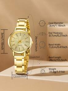 6件套女士合金石英手表首饰套装，包括手链、项链、耳环、戒指，优雅闪亮水晶，简约罗马数字表盘，适合日常佩戴、派对、节日，是送给朋友和母亲的理想礼物。 - 金色 - 查看 4