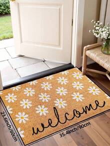 1pc White Daisy Welcome Pattern Doormat, Farmhouse Style Indoor Outdoor Non-Slip Mat, Machine Washable Polyester Fiber Rug For Kitchen, Dining Room, Hallway, Bathroom, Bedroom, Outdoor, Entryway, Home Decor, Suitable For All Seasons - 1PC - View 10