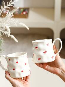 1pc Creative Cute Ceramic Cup, Hand-Painted Heart & Bow Pattern, Asymmetrical Cup Body, Office & Casual Mug, Home Breakfast Cup, Afternoon Tea Lovely Drinkware, Practical Ceramic Ware - Multicolor - View 8