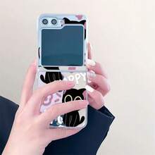 快乐猫咪镜面折叠手机壳，适用于三星 Galaxy Z Flip3 5G/Galaxy Z Flip 4 5G/Galaxy Z Flip 5 5G/Galaxy Z Flip 6 5G/Galaxy Z Flip 7 5G，可爱折叠屏幕保护壳 - 彩色 - 查看 2