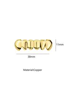 RACHELZ Classic Simple Smooth 6 Bottom Teeth Grillz Hip Hop Glossy Tooth Caps For Women Men Jewelry Daily Wearable Removable Dental Grills Cosplay Gift - Gold - View 3