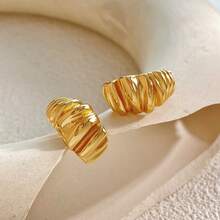 独特设计的几何圆形耳环，简约优雅的个性化耳环，百搭时尚耳环 - 金色 - 查看 3